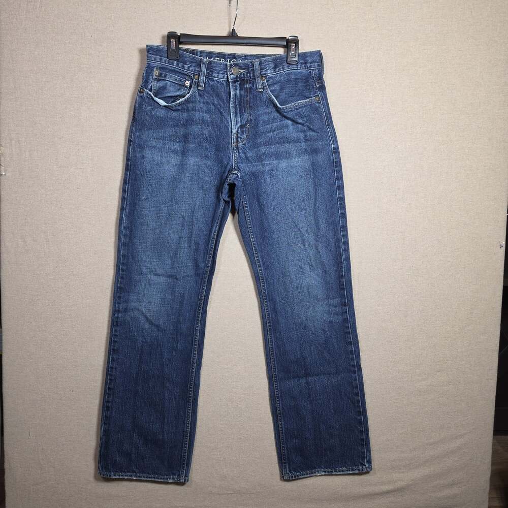 American Eagle Jeans Mens 31x32 Blue Original Boot Cut distressed Western Cowboy